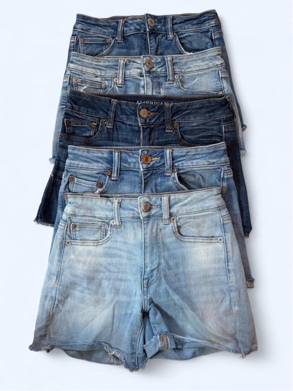American Eagle Outfitters Women's Blue Washed Denim Shorts Bundle (5)